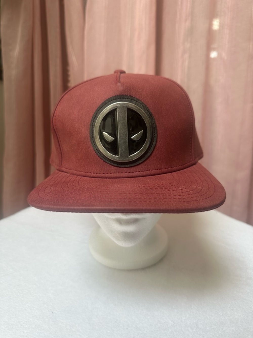 Marvel Dark Red Snapback Hat with Metal Deadpool Emblem